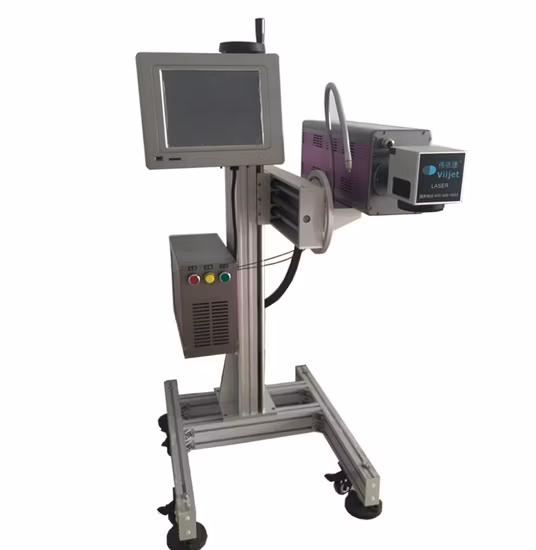 Qbcode C シリーズ CO2 レーザーマーキングマシン 30 ワットフライングオンラインマーキング/彫刻および切断プリンター木材/食品/水/金属用 CE 付き